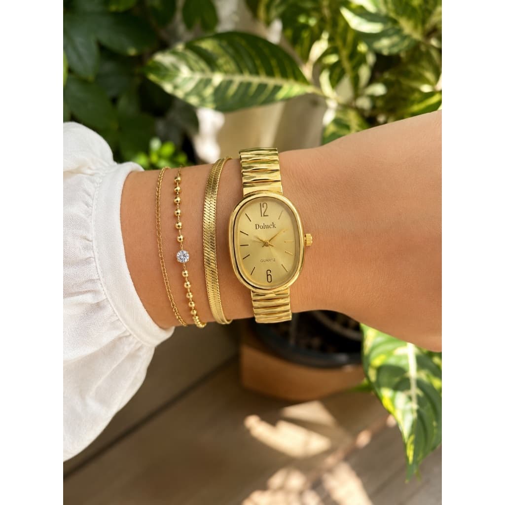 Relogio Pulso Feminino Moda Dourado prata 3242