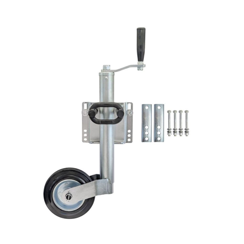 Pedestal Plus Pé Apoio Roda Louca Maluca Escamoteável e Parafusos Fixação Carretinha Reboque Trailer