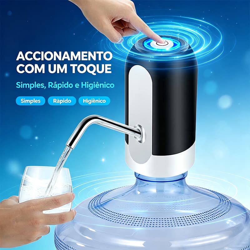 Bomba Extração de Água Elétrica Recarregável USB Compatível com Galões Toque Simples Higiênico para Cozinha Escritório e