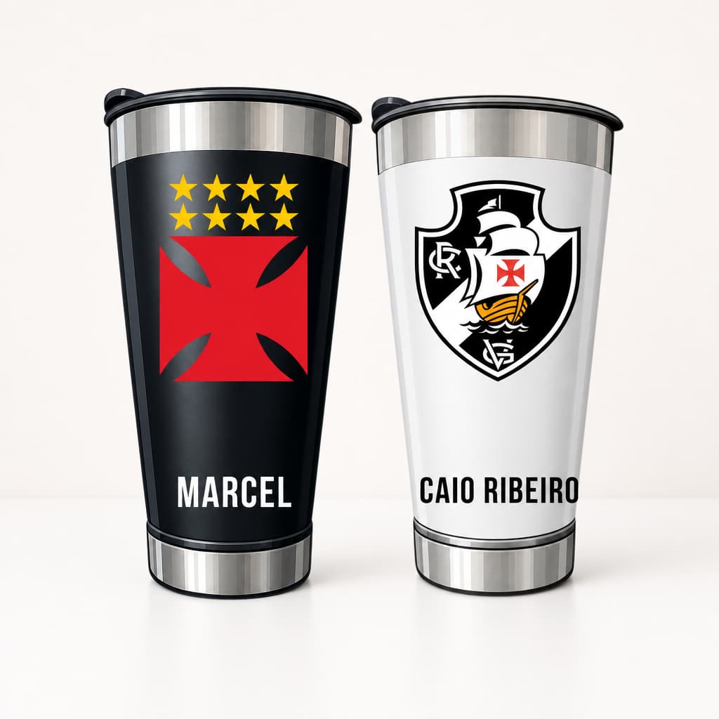Copo Térmico Inox 473ml Personalizado Vasco – Nome + Escudo | Presente Dia dos Pais