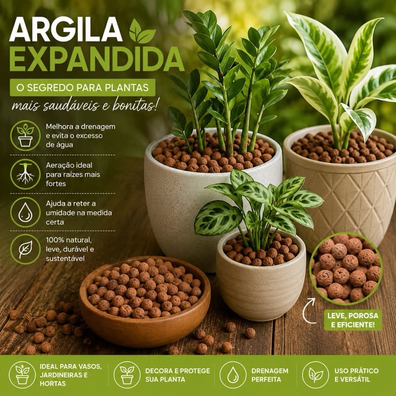 Argila Expandida para Plantas 2L 5L 10L | Jiboia, Orquídeas, Suculentas, Drenagem para Vasos e Jardinagem