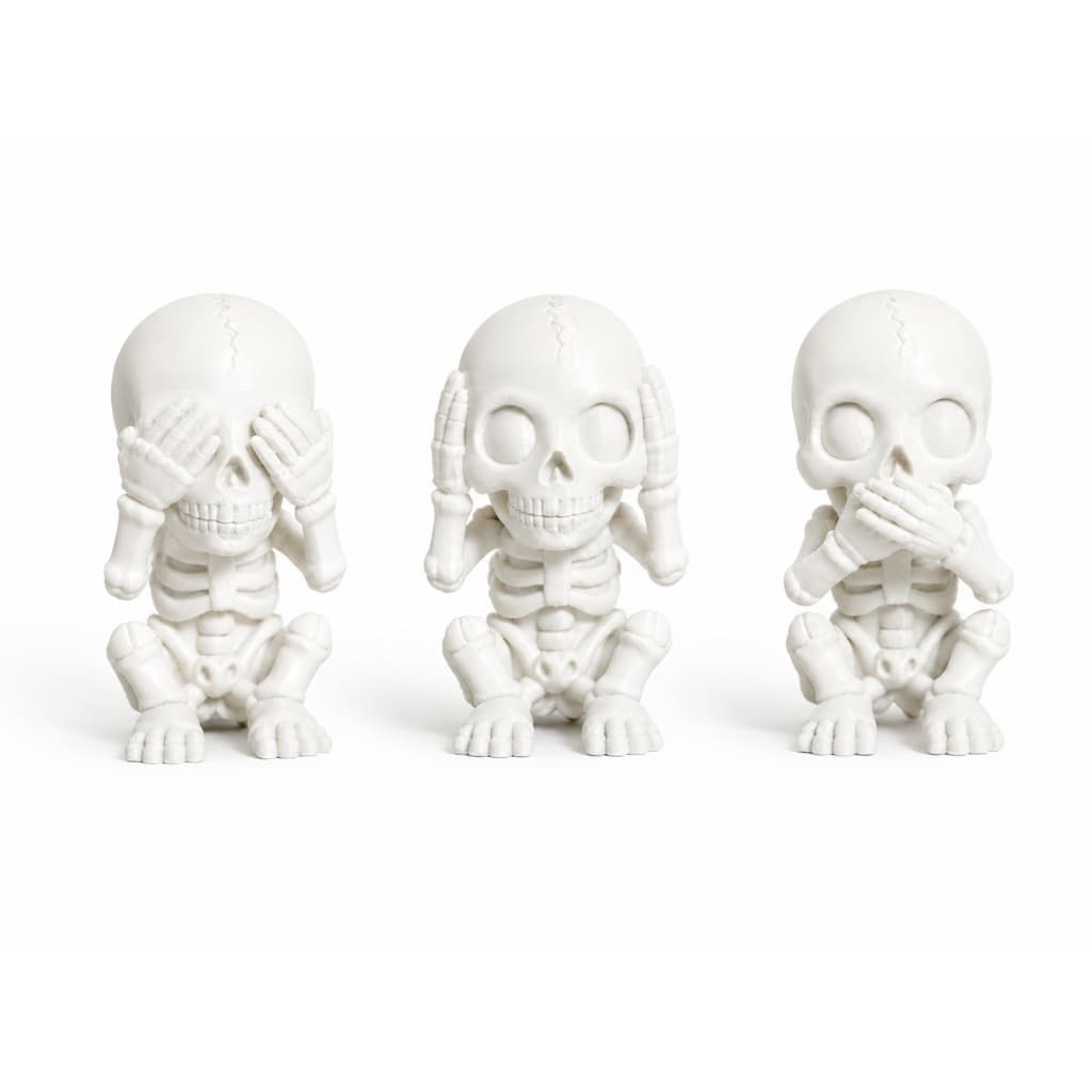 Kit 3 Caveiras Decorativas Não Vejo Não Ouço Não Falo o Mal 6cm
