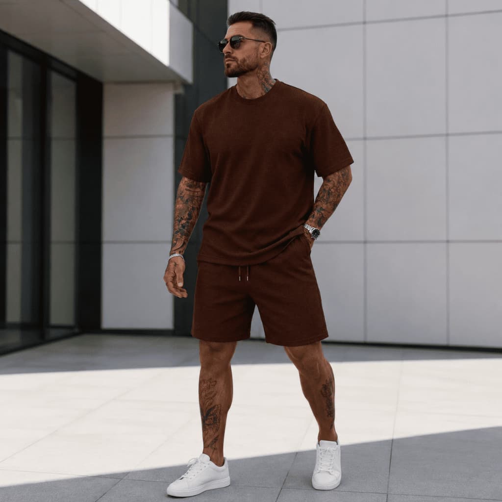 Conjunto Camiseta e Bermuda Texturizados 2 Peças Lançamento Tecido Premium