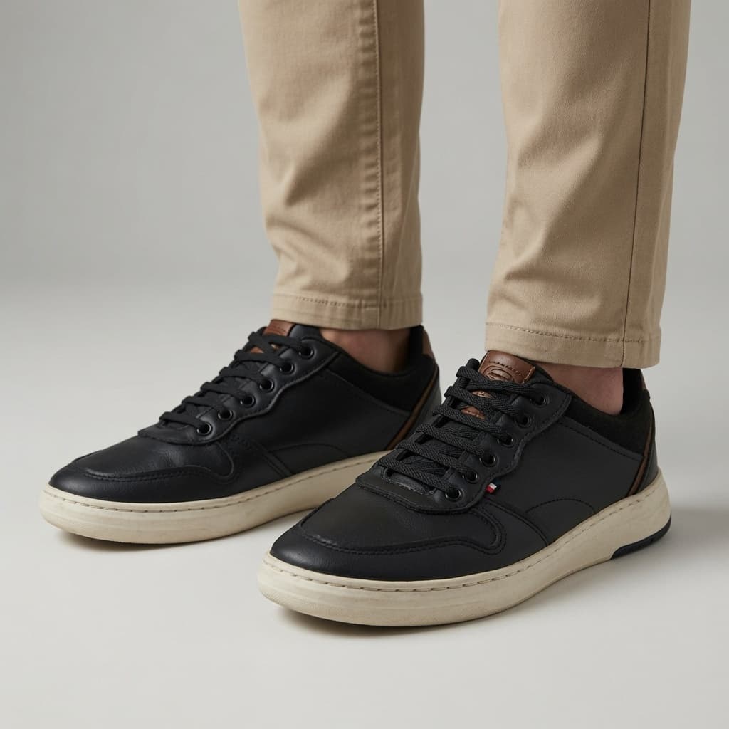 Tênis Casual Masculino Preto Fosco Confort Way Cadarço Solado Grosso Sapatênis Semi Novo