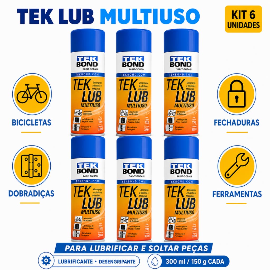 Kit 6 Desengripante Tek Bond Spray Lubrificante Tek Lub 300ml/150g