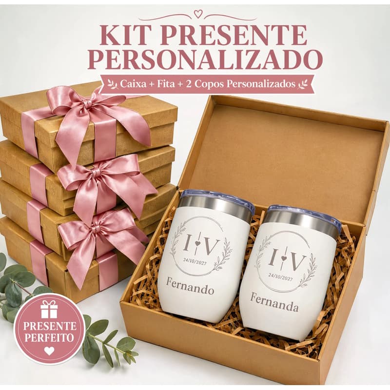 Kit Convite Padrinhos de Casamento Copo Térmico + Caixa MDF