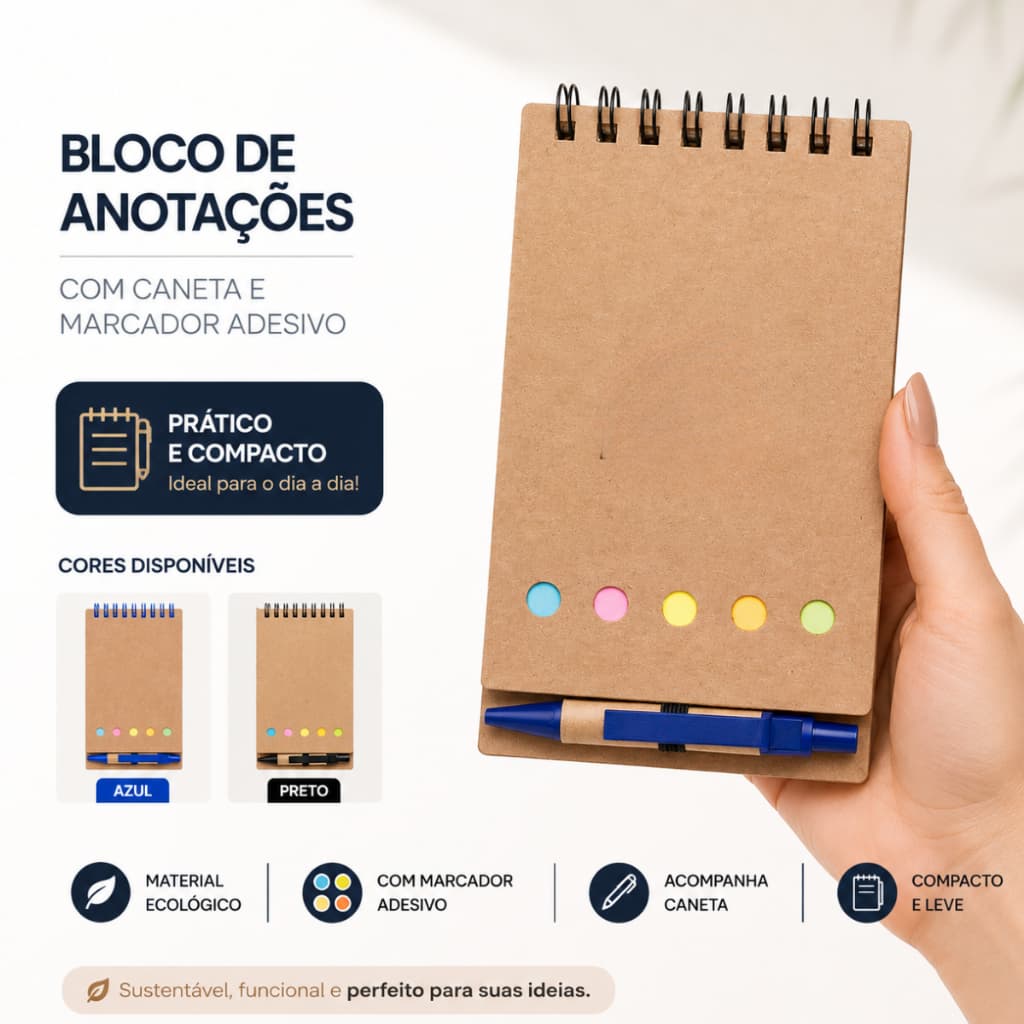 Caderneta Ecológica com Caneta e Blocos Autoadesivos
