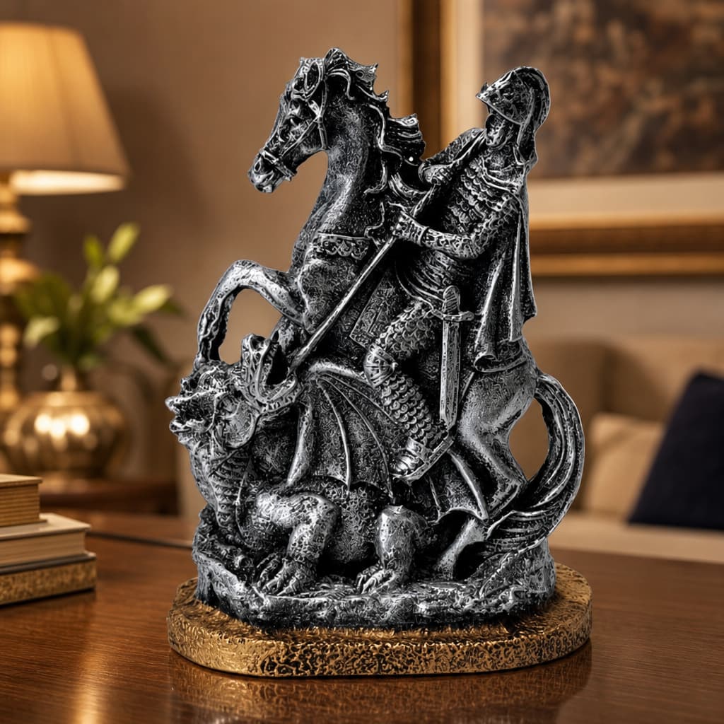 São Jorge No Cavalo Guerreiro Estatueta Decoração De Resina Decoração Enfeite Linda Peça