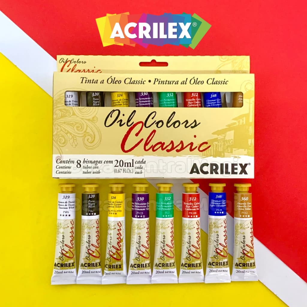 Tinta A Óleo para Tela Colors Classic 8 Cores Acrilex Bisnagas 20ml Kit