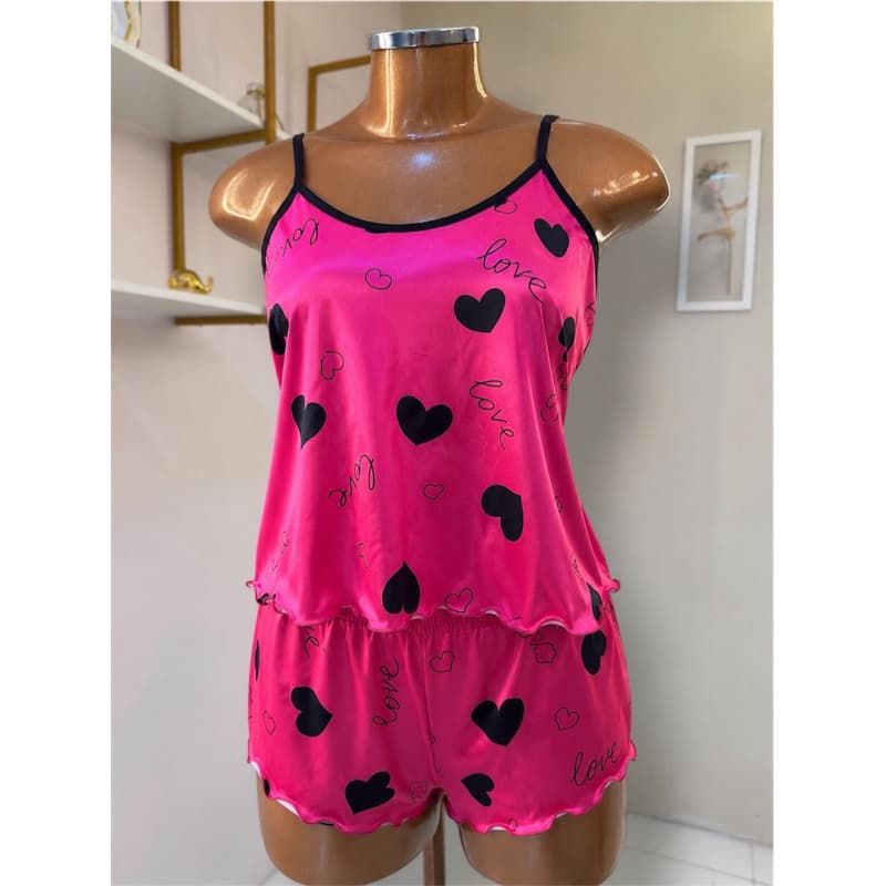 Conjunto pijama feminino estampado corações love cor goiaba