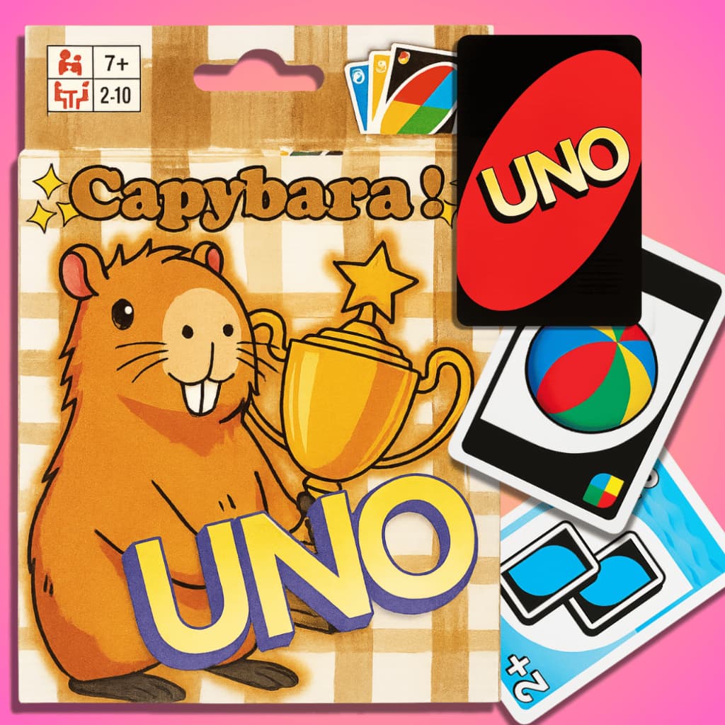 Jogo de Cartas Uno Capybara 108 Cartas para 2-10 Jogadores Idade 7+ Divertido e Interativo