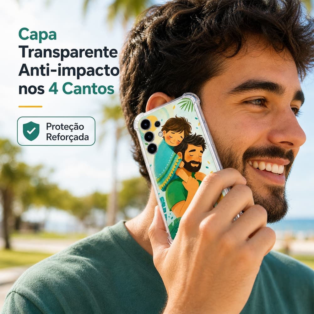 Capinha Transparente Anti-Queda Dia dos Pais Presente Útil Arte Pai e Filho iPhone Samsung