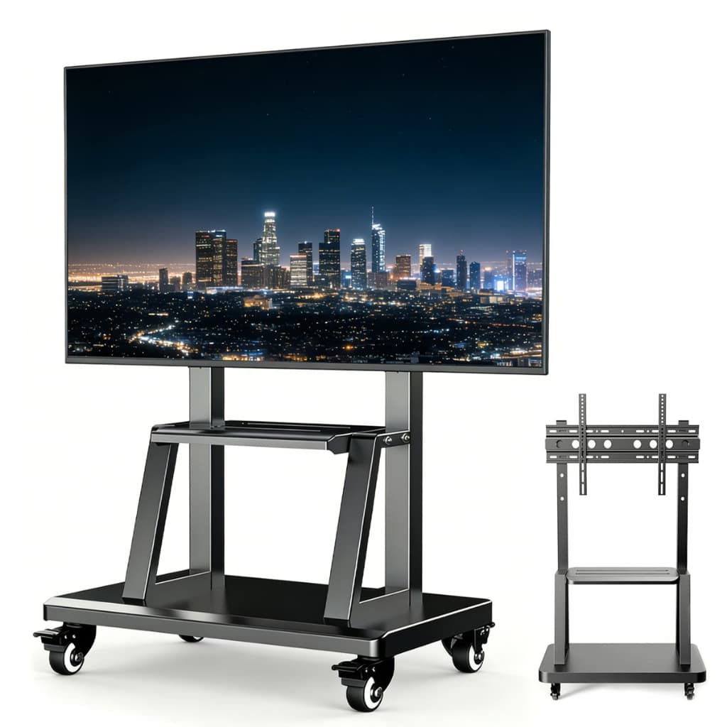 Suporte Móvel Para Tv Pedestal 32 A 65" 2 Bandejas, Preto e Branco,Silent Wheel with Brake Lock