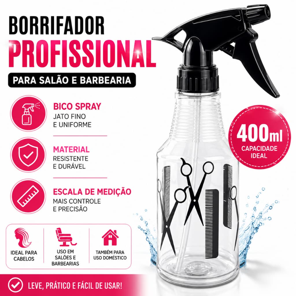 Borrifador Pulverizador Spray 400ml Profissional Jato Fino Para Cabeleireiro Barbeiro Salão