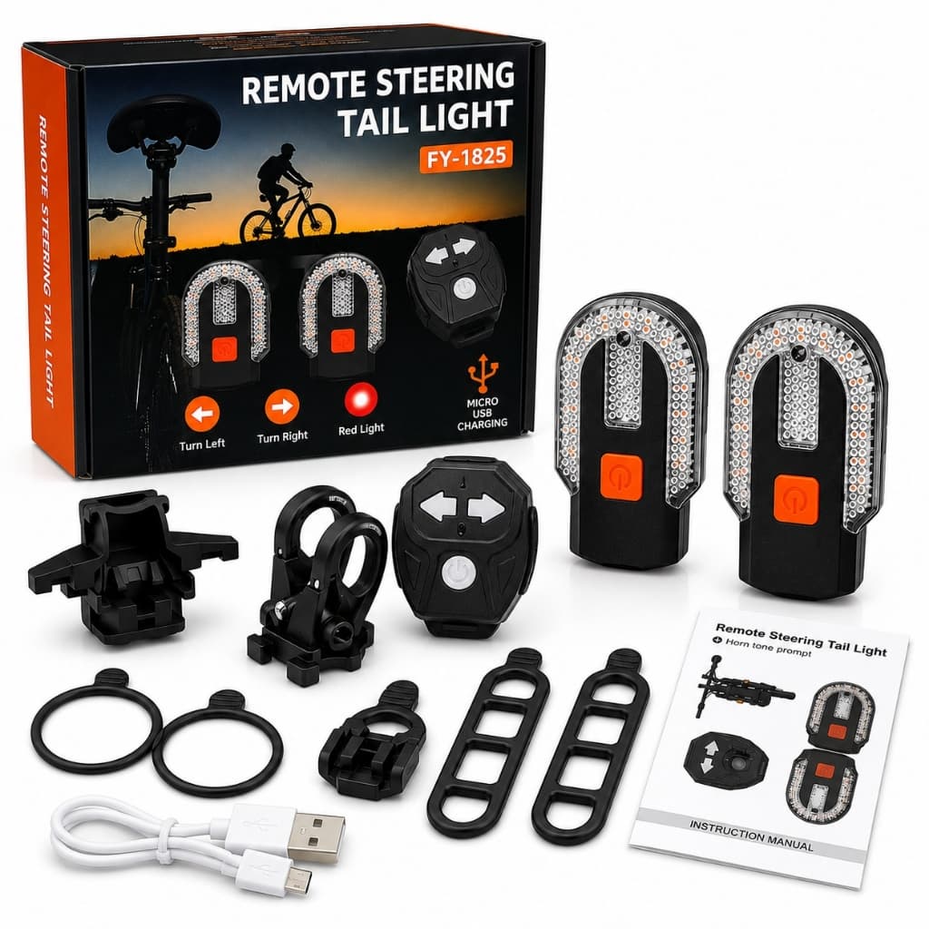 Kit 2 Lanternas Traseiras Bike Com Seta Controle Remoto 38 LEDs USB Recarregável FY1825