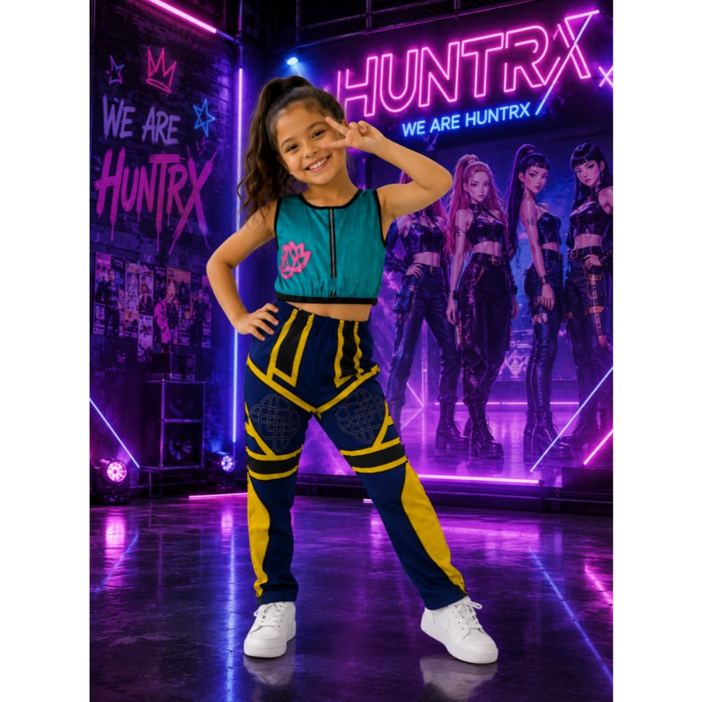 Fantasia Infantil da Zoey de Guerreira do K-Pop Roupa Conjunto Saia e Top Meninas Dança Diversão Dançarina Cantora