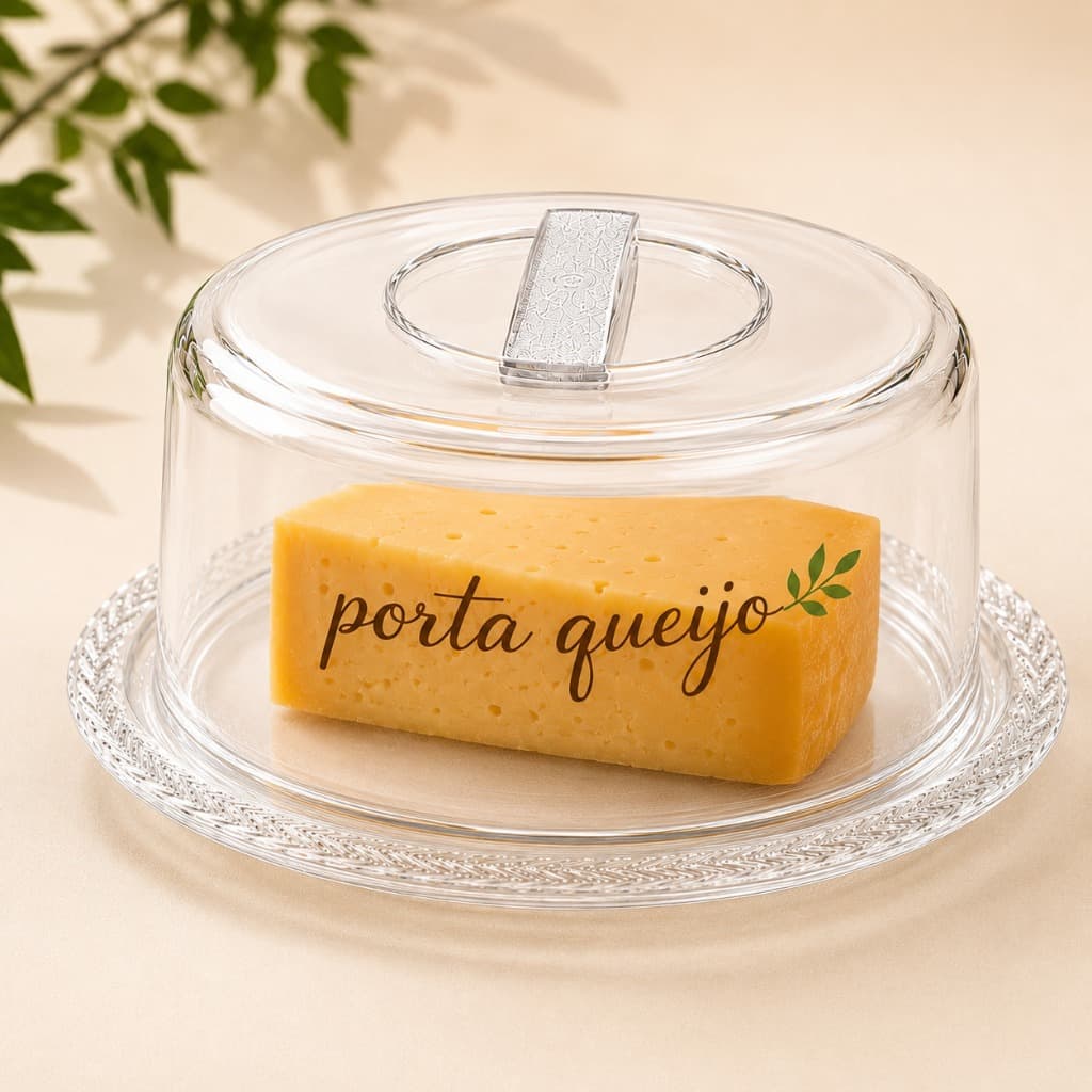 Porta Queijo Premium Acrílico Transparente Com Tampa Para Café Da Manhã E Mesa Posta