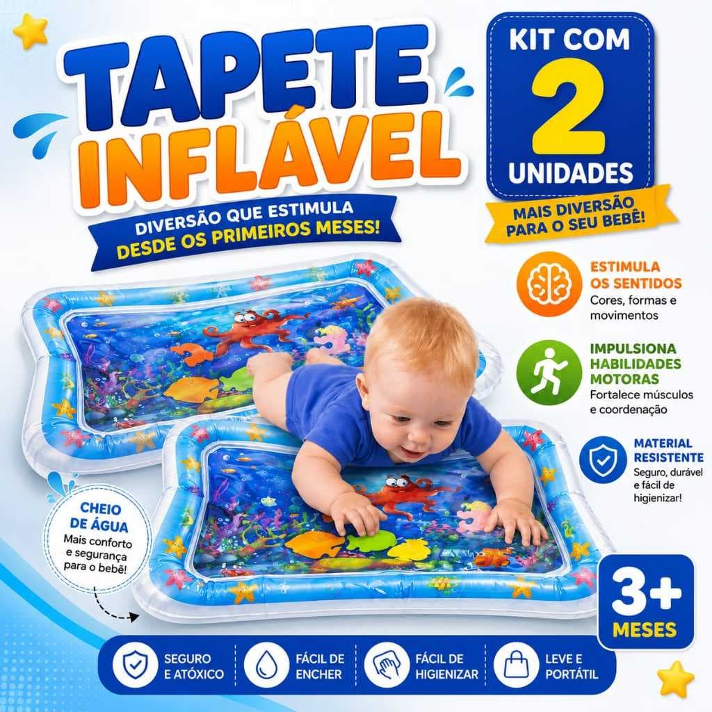 kit Com  2 Tapete Inflavel Para Bebes Água Atividades Sensorial Almofada Coloridos Divertidos Tapetes Inflavel