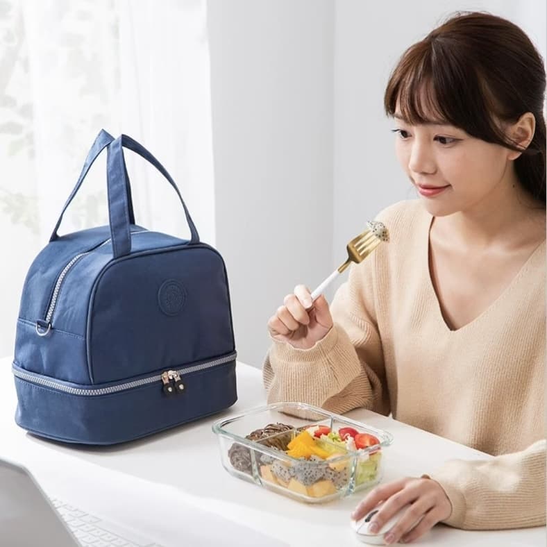 Bolsa Térmica de dois repartições grande lancheira para marmita lanche com alça transversal
