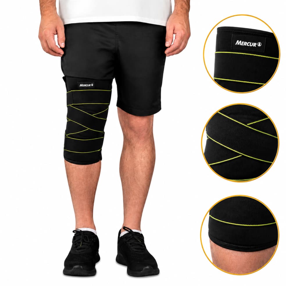 Joelheira Articulada Neoprene Mercur Com Dobradiças Cintas Cruzadas Reabilitação Lesões Entorse