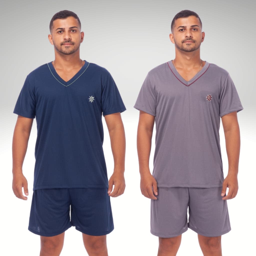 Kit 2 Pijamas Masculino Verão Adulto Blusa Manga Curta e Short Malha Oferta
