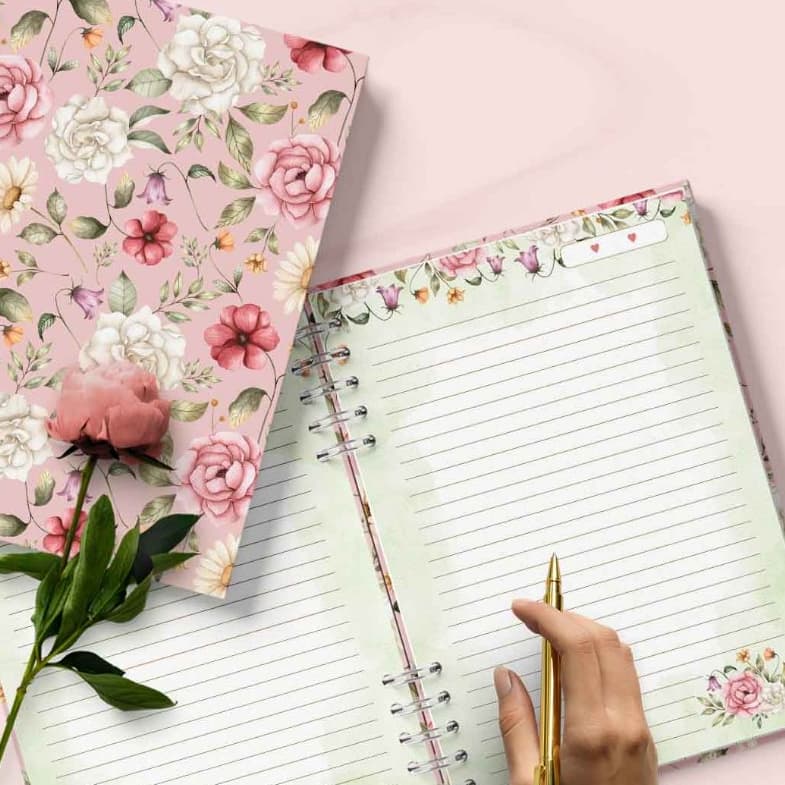 Caderno Floral Coleção Flores e Cores Personalizado A5 pautado