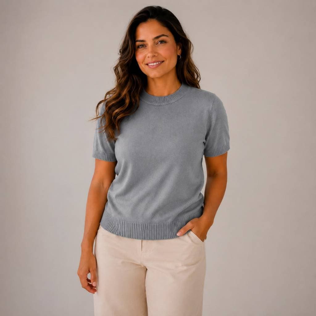 Blusa Tricô Premium Modal Lisa  Manga Curta Feminina Básica