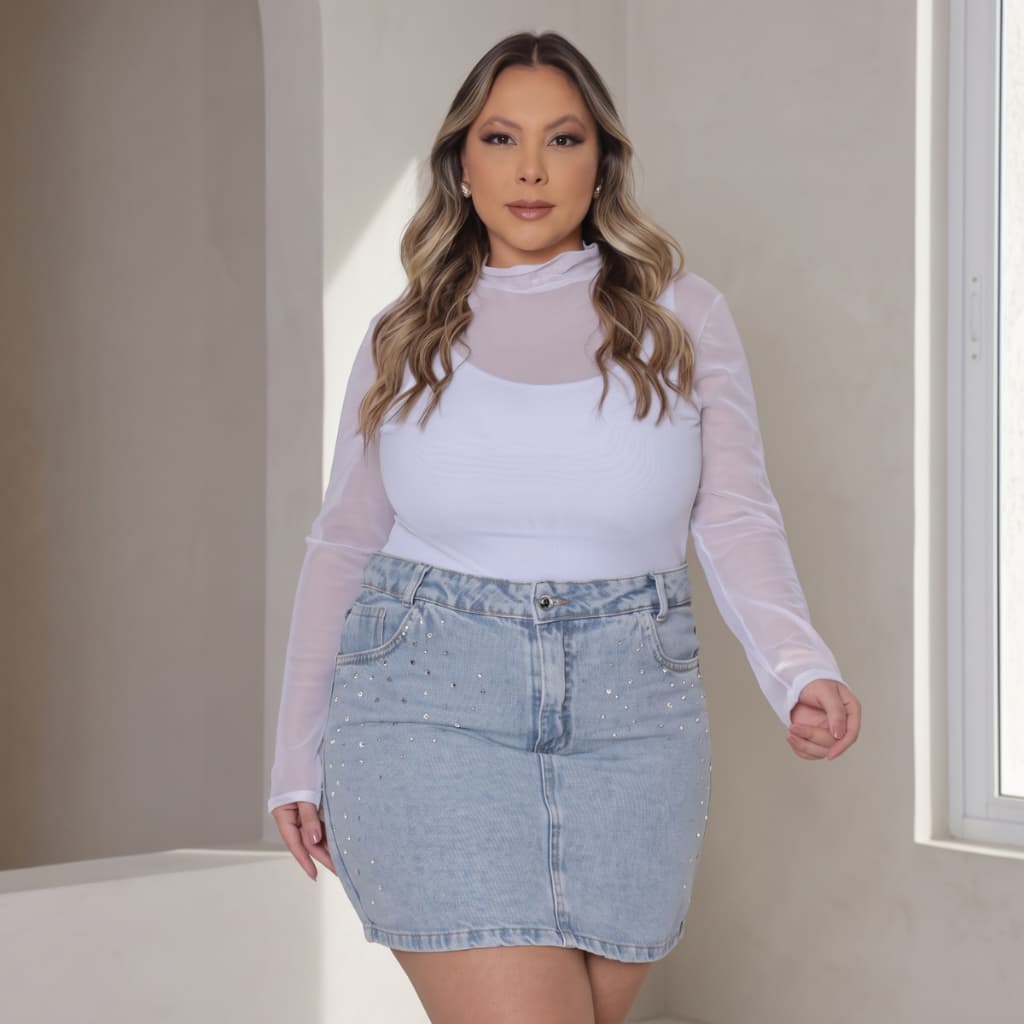 SAIA PLUS SIZE JEANS COM BRILHO FEMININA