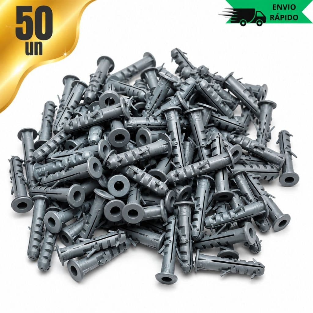 Kit 50 Buchas 10mm Com Anel Para Fixar Prateleiras Ideal Para TV E Estruturas Pesadas