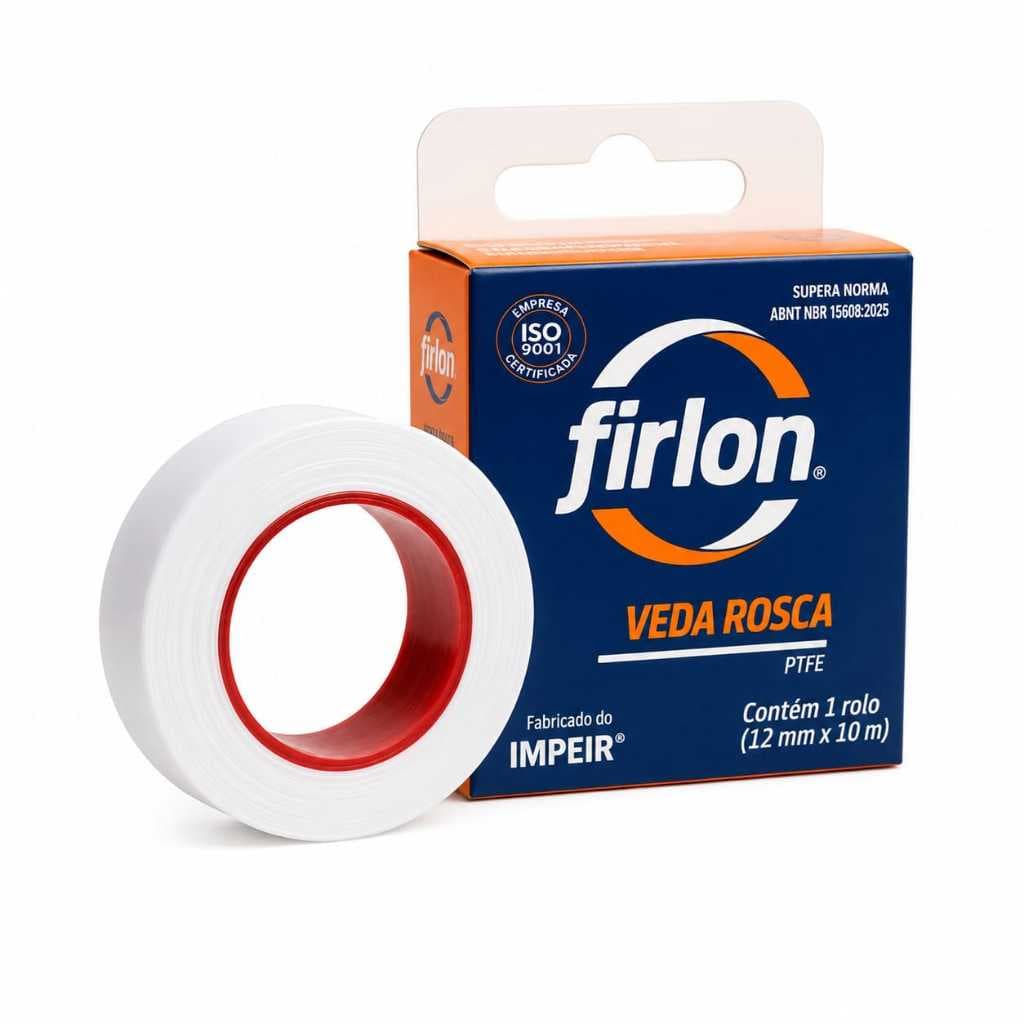 Fita Veda Rosca Firlon 12mm x 10m Teflon Original Para Chuveiro Torneira e Conexões Hidráulicas