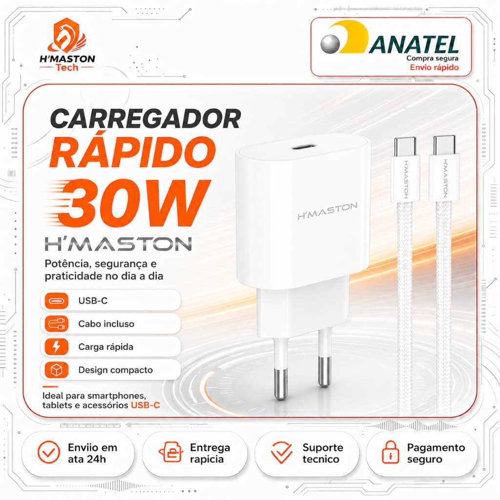 H'maston  Carregador Turbo Tipo C Carregador De Celular Fonte Carregador 30w 5A CB16