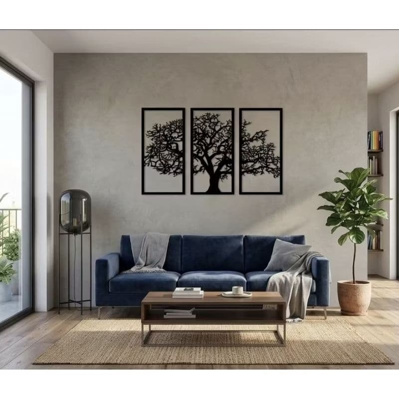 Quadro Decorativo Árvore Da Vida Trio MDF Vazado 3 Peças Parede Luxo Sala Quarto