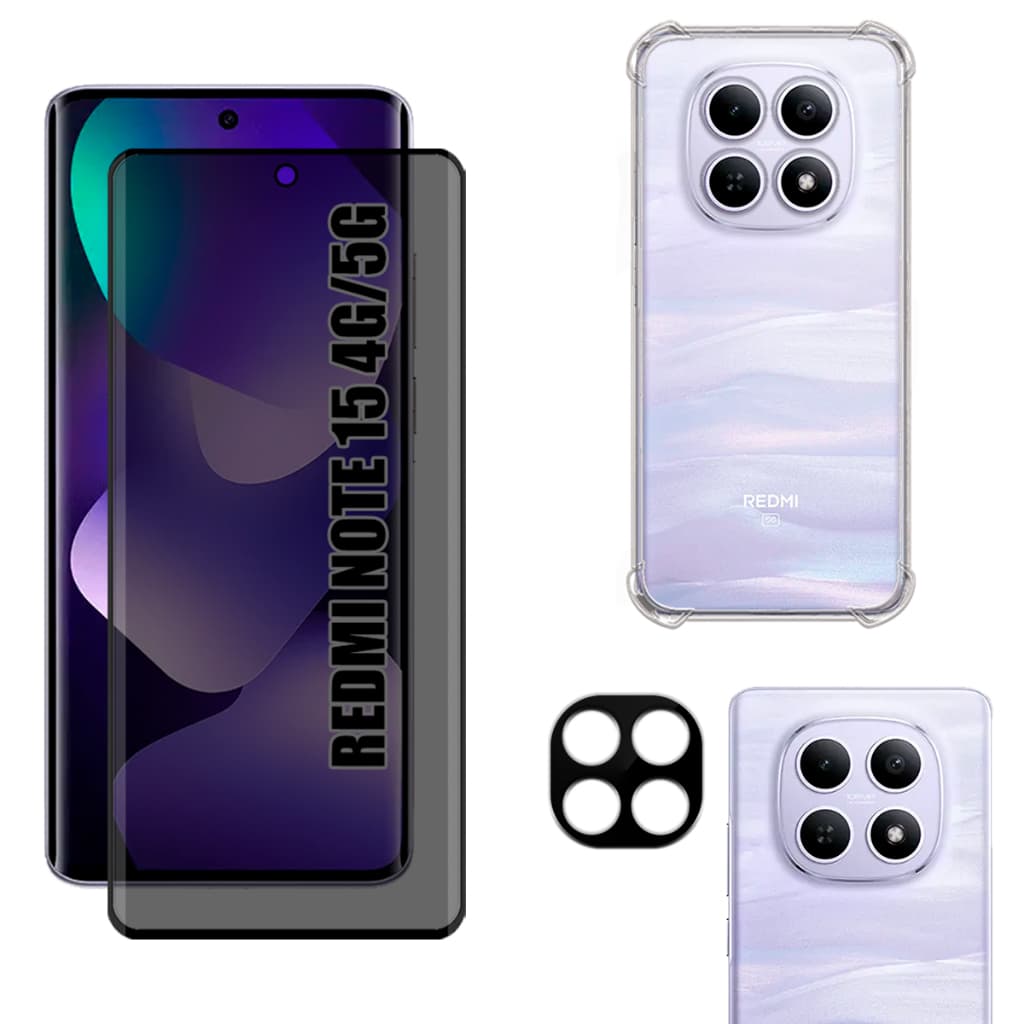 Kit Para Redmi Note 15 5G/4G | Película Privacidade Fosca - Capa Anti Shock - Película Para Câmera