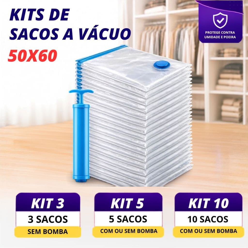 Kit Saco a Vácuo 50x60 Organizador Mala Protetor De Roupas Bebê Lençóis Enxoval Com ou Sem Bomba