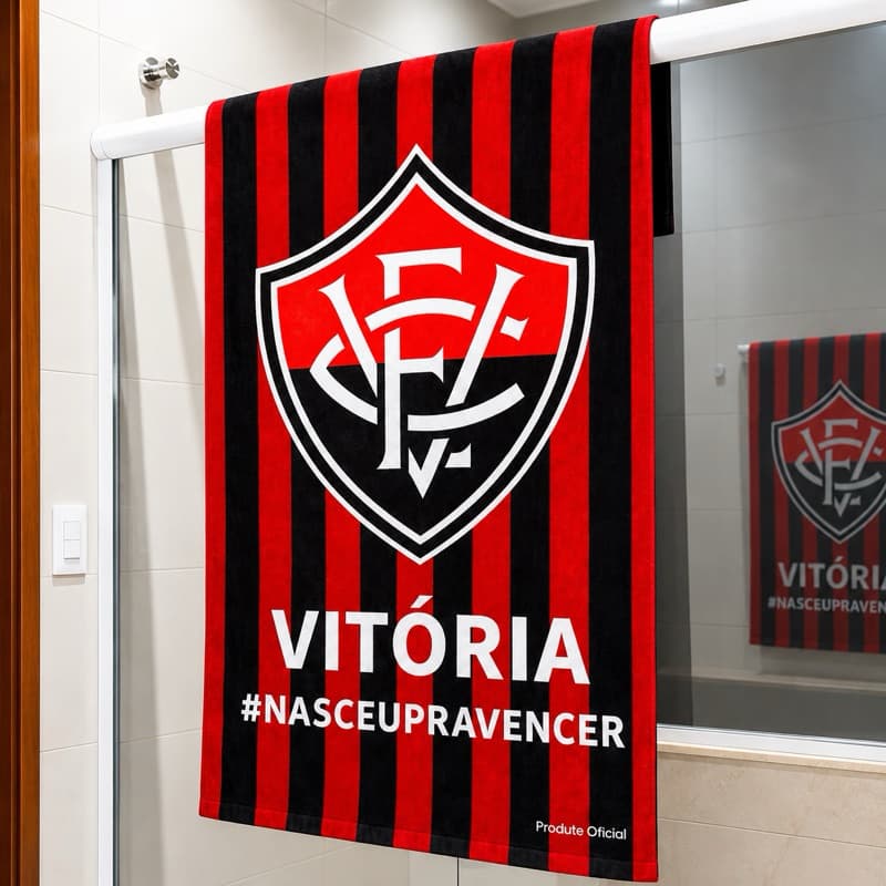 Toalha Decorativa Time Vitória 70x140 cm | Tecido Macio e Secagem Rápida | Toalha Esportiva Vermelha e Preta