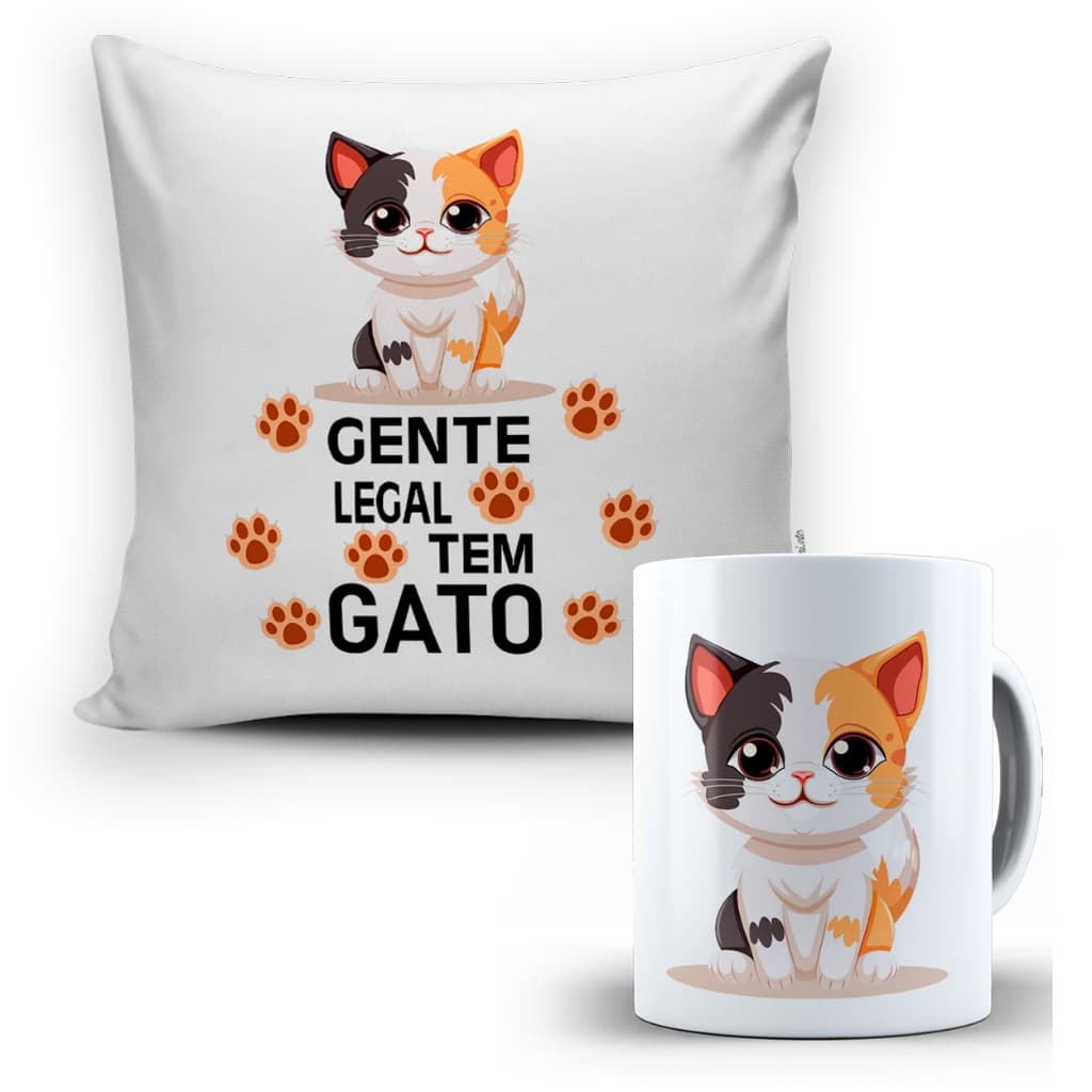Kit Almofada + Caneca Gente Legal Tem Gato 2
