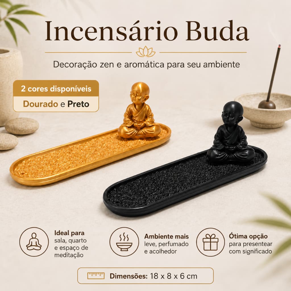 Porta Incenso Buda Monge com Bandeja Aparadora de Cinzas Incensário Vareta Zen Decoração Aromaterapia