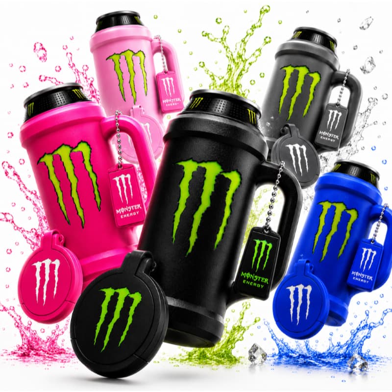 Kit Porta Lata Monster + Tampa + Abridor Caneca Estilo Térmico Tática Premium Copo Vazado Suporte Energy 473ml