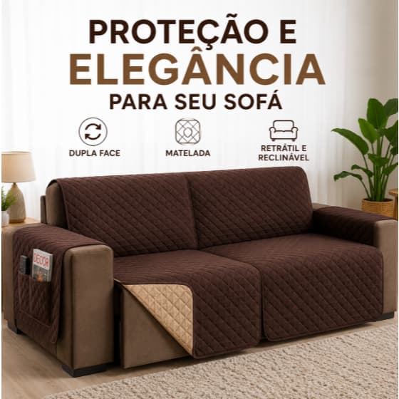 Capa Sofá Retrátil Reclinável Dupla Face Matelada Protetora Lavável Porta Objetos 2 3 Lugares