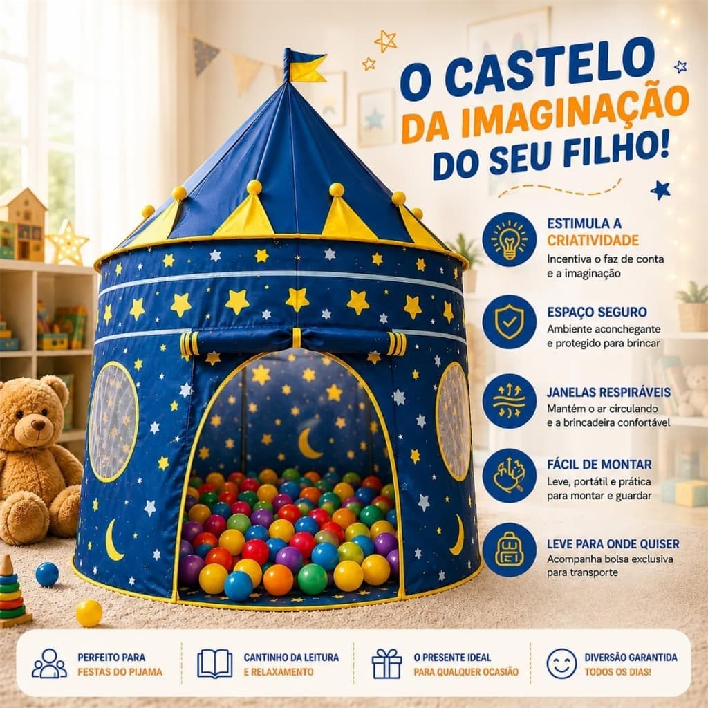 Barraca Infantil Castelo do Príncipe 135x100cm Cabana Tenda Dobrável Art Brink