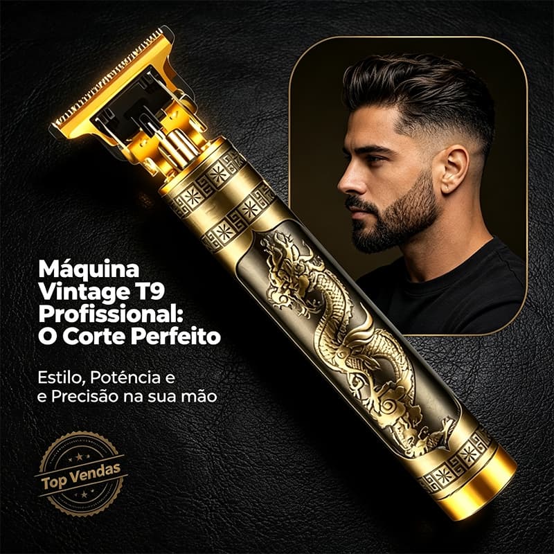 Máquina Cortadora de Cabelo T9 Vintage Dragão Profissional Recarregável, Acabamento e Desenho de Barba, Alta Precisão pa