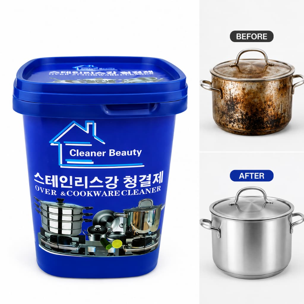 Pasta limpadora de cozinha para aço inox, elimina crostas, gordura e marcas de queimado em panelas e fogões-E3