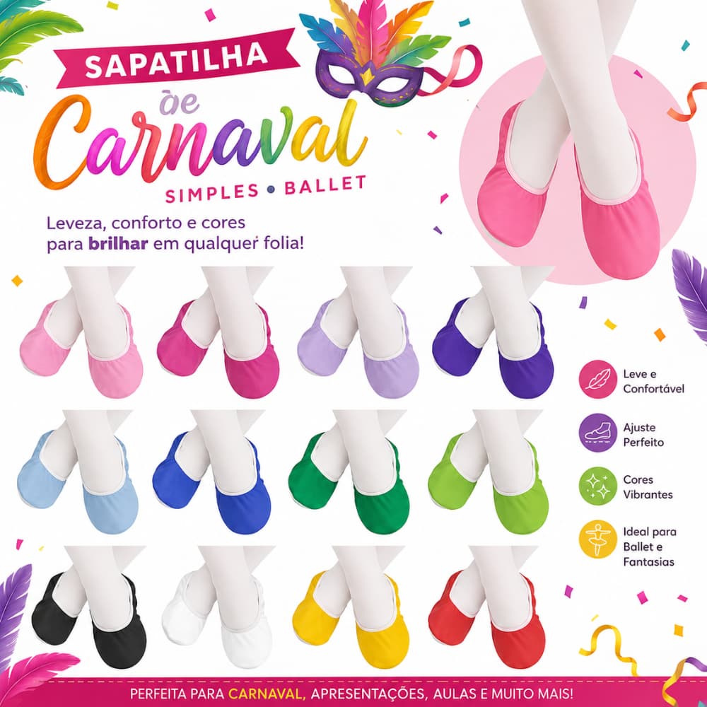 Sapatilha de Carnaval Simples Ballet Diversão Festa Fantasia OURO