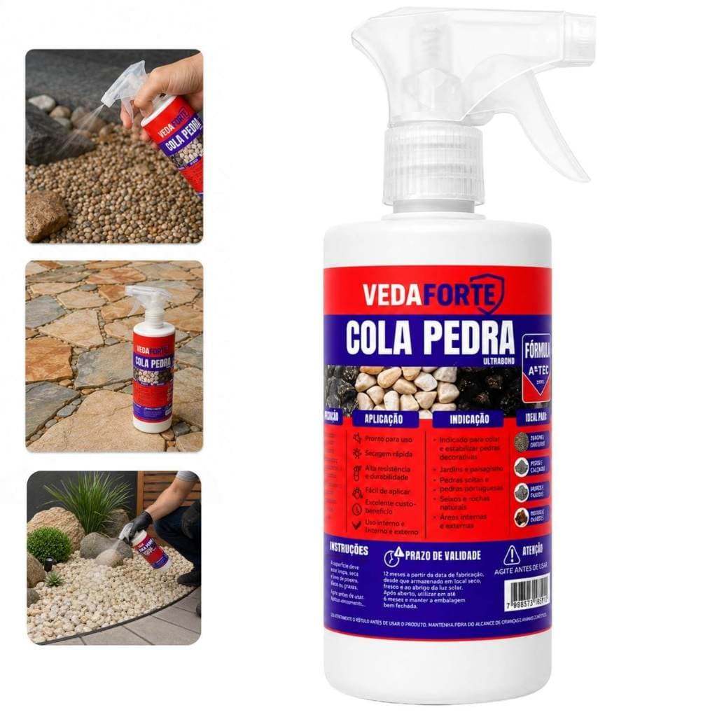 Cola Pedra Líquido Fixador Transparente Para Jardim e decoração de pedras (500ML) - Veda Forte