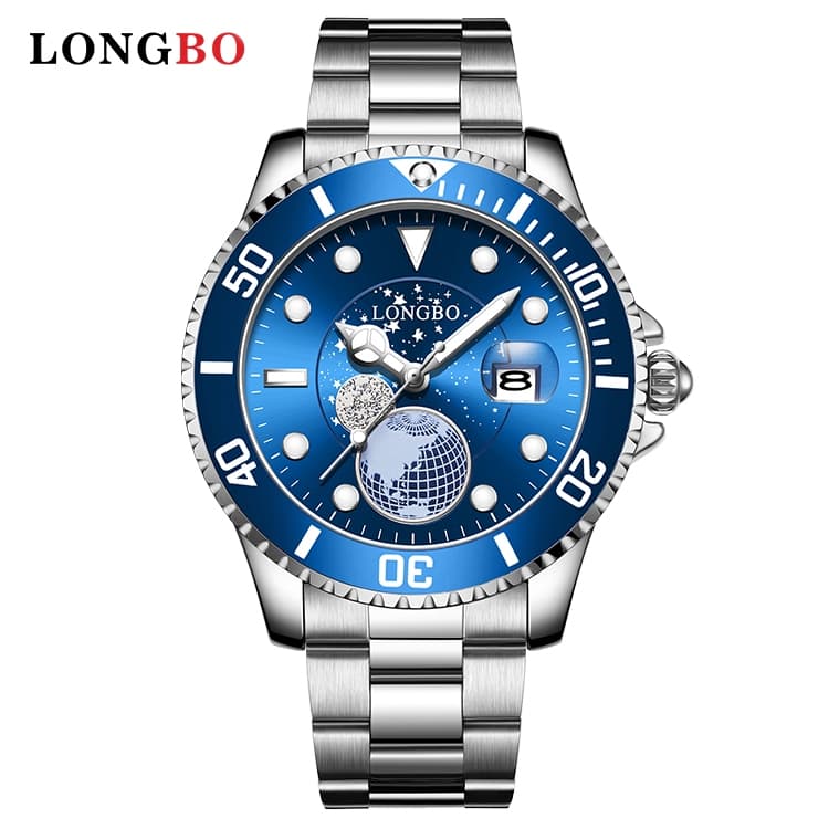 Relógio Masculino LONGBO Quartzo Luxo Mostrador Luminoso Calendário 30M Resistente à Água Aço Inoxidável Vidro Mineral