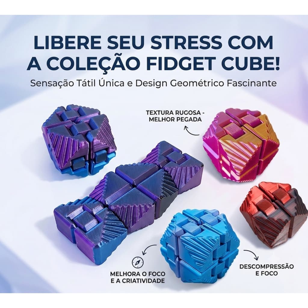 Cubo Fidget Toy - Objeto Sensorial Antiestresse Impressao 3D Silk multicores Cubo Infinito