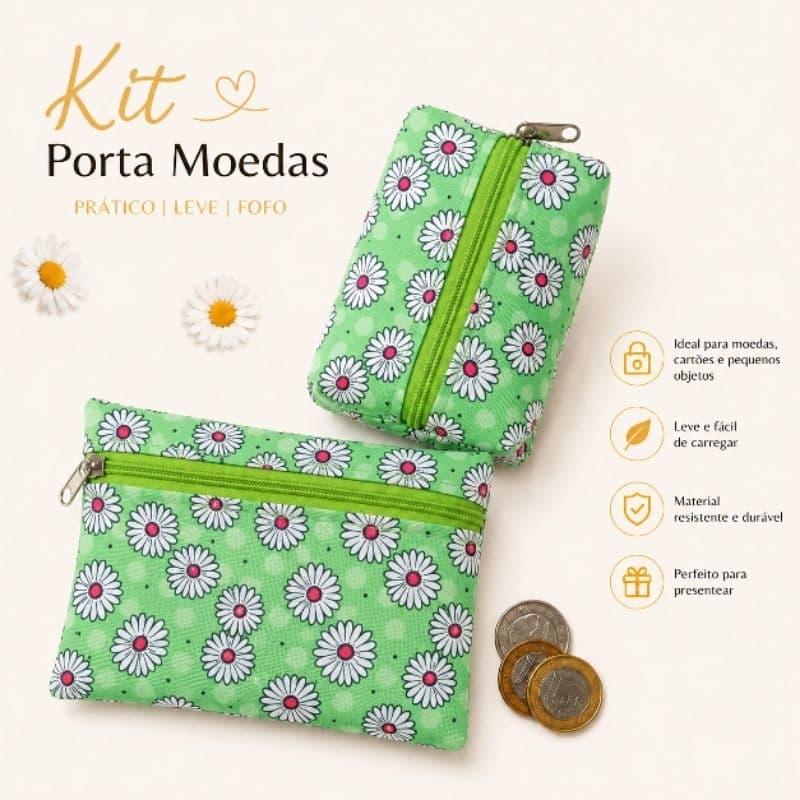 KIT 2 PORTA MOEDAS FEMININO FLORAL  | 2 Porta moedas  | PORTA MOEDAS FEMININO FLORAL  | KIT DELICADO