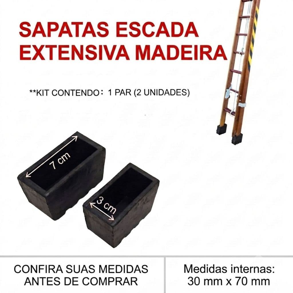 Sapatas de Borracha Pés da Escada Extensiva de Madeira - 30mm x 70mm - 1 Par