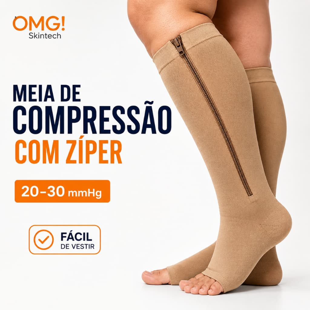 Meia de Compressão 20-30mmHg com Zíper 3/4 Unissex para Varizes Circulação Inchaço Pernas Cansadas Viagem Trabalho OMG!