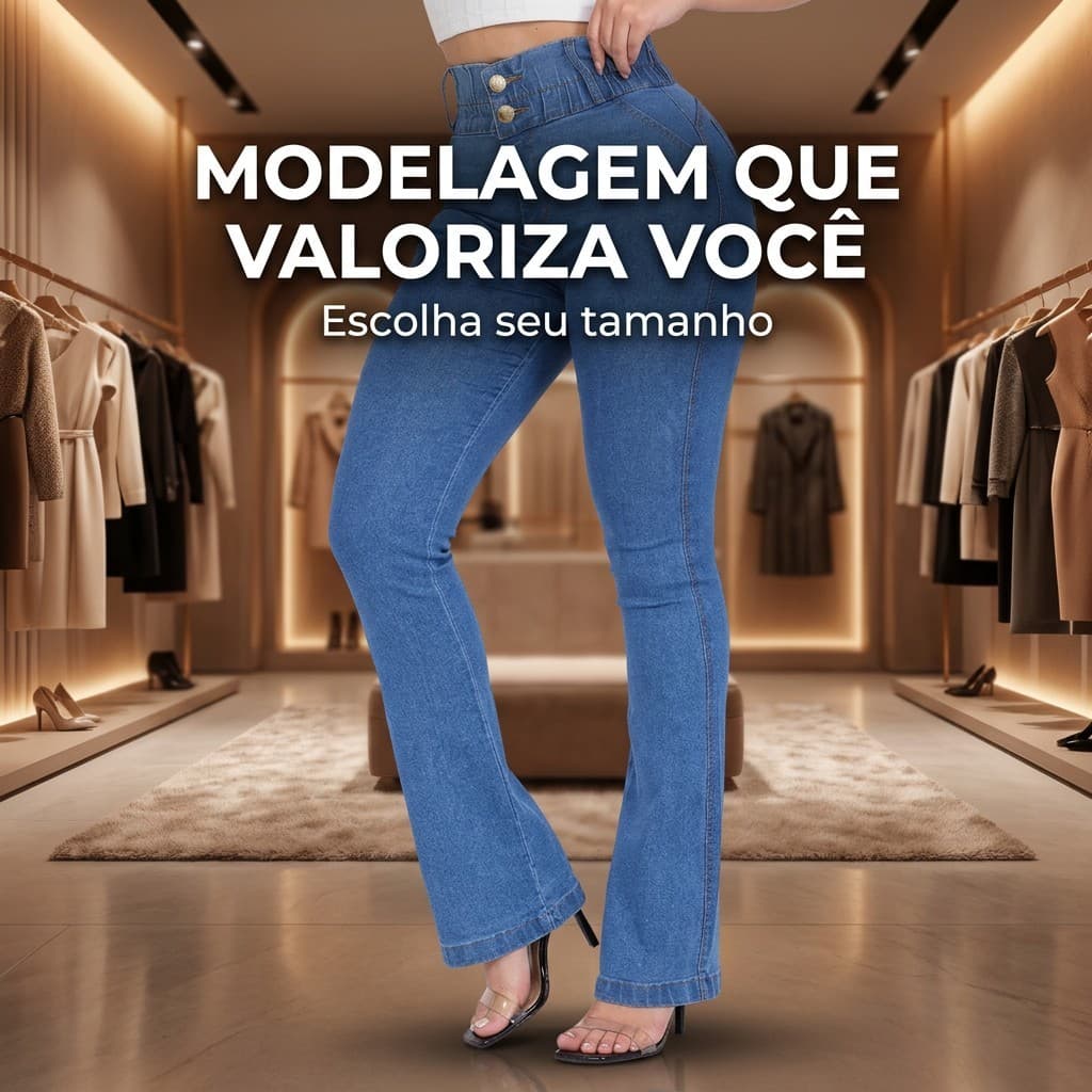 Combo 2 Calças Flare Feminina Jeans Elastano Cintura Alta Modeladora